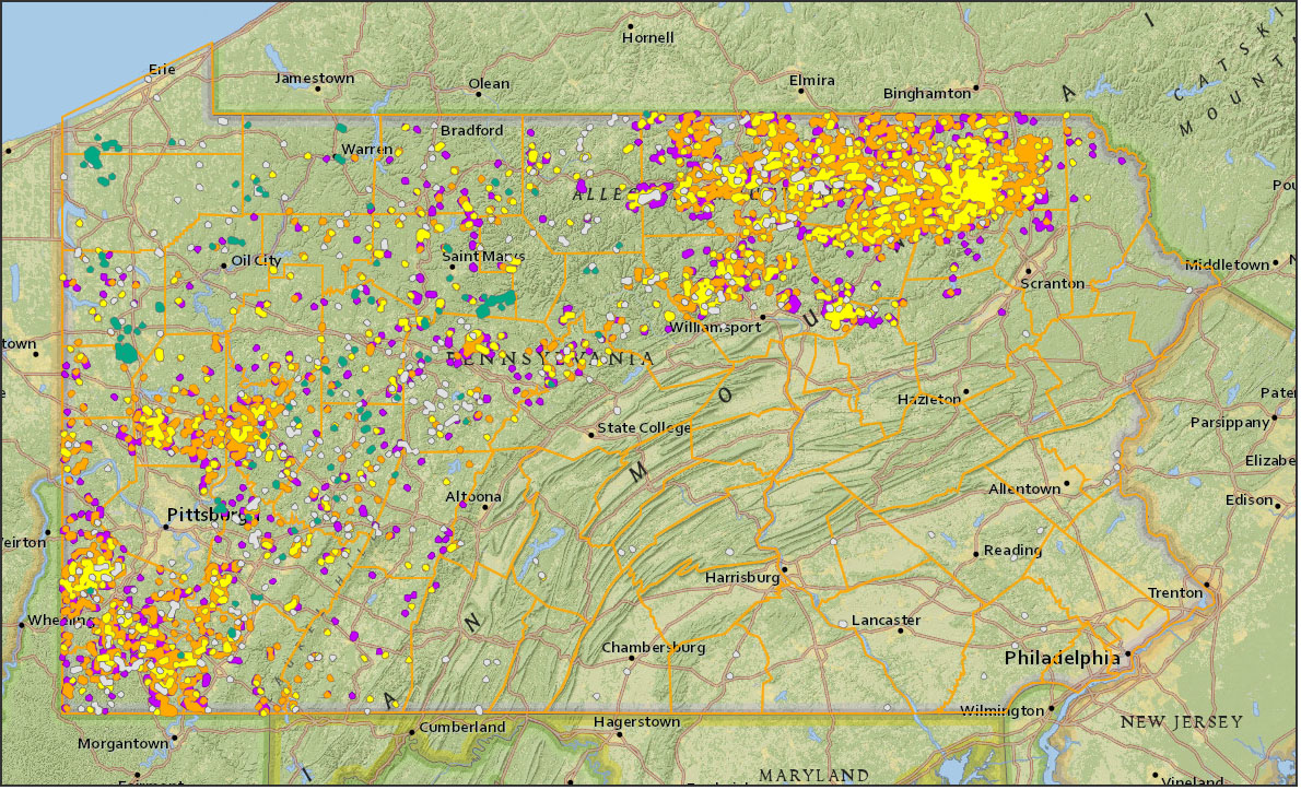 Shale, oil and gas wells in Pennsylvania (Fracktracker)