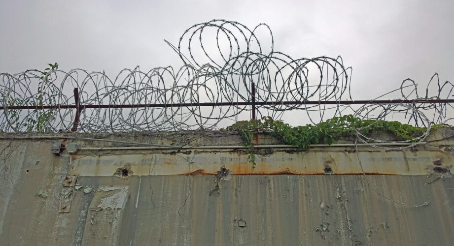 Razor wire on a prison fence
