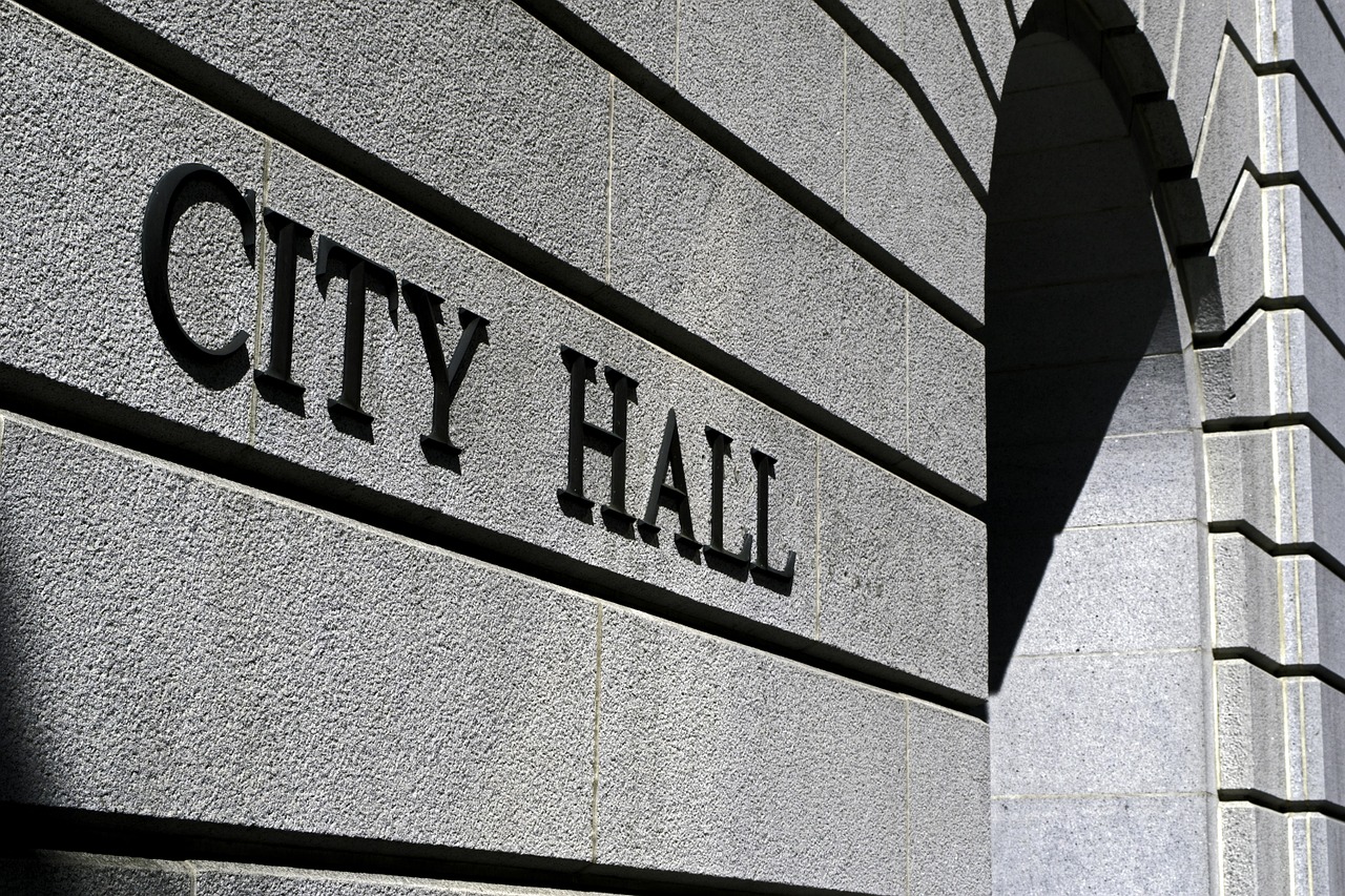 City Hall sign on a building
