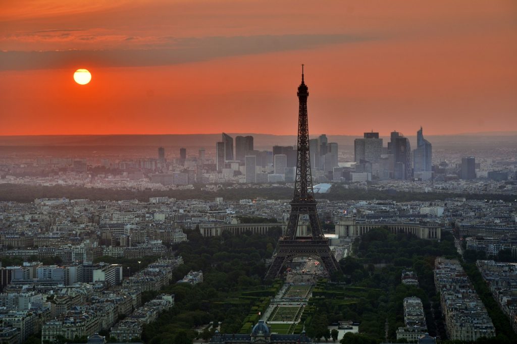 Sunset view of Paris and Eiffel tower