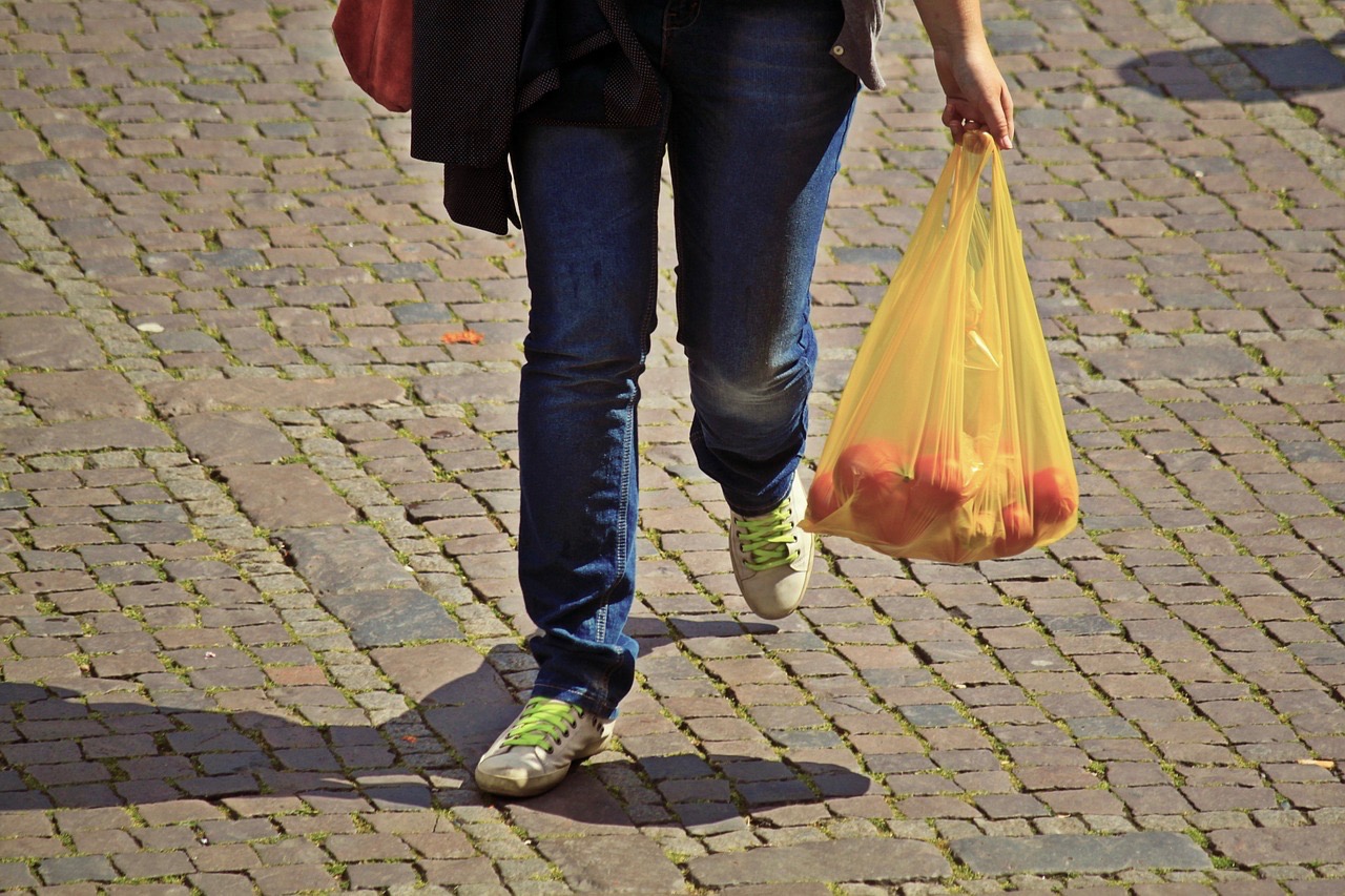 plastic bag white shopping carry polluion environment Stock Photo