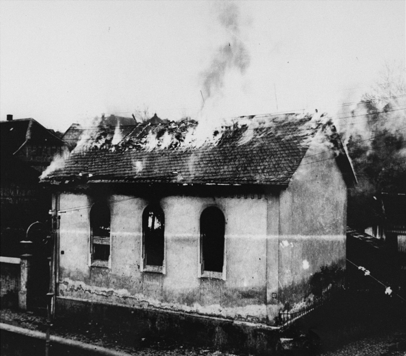 A synagogue burned during Kristallnacht in Ober-Ramstadt, Germany, 1938 (U.S. Holocaust Memorial Museum)