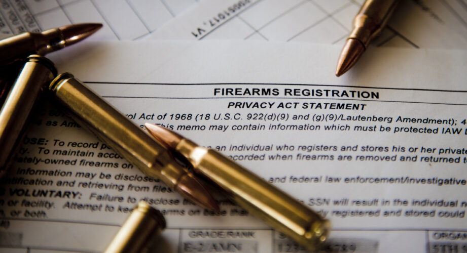 Gun cartridges and firearms registration form