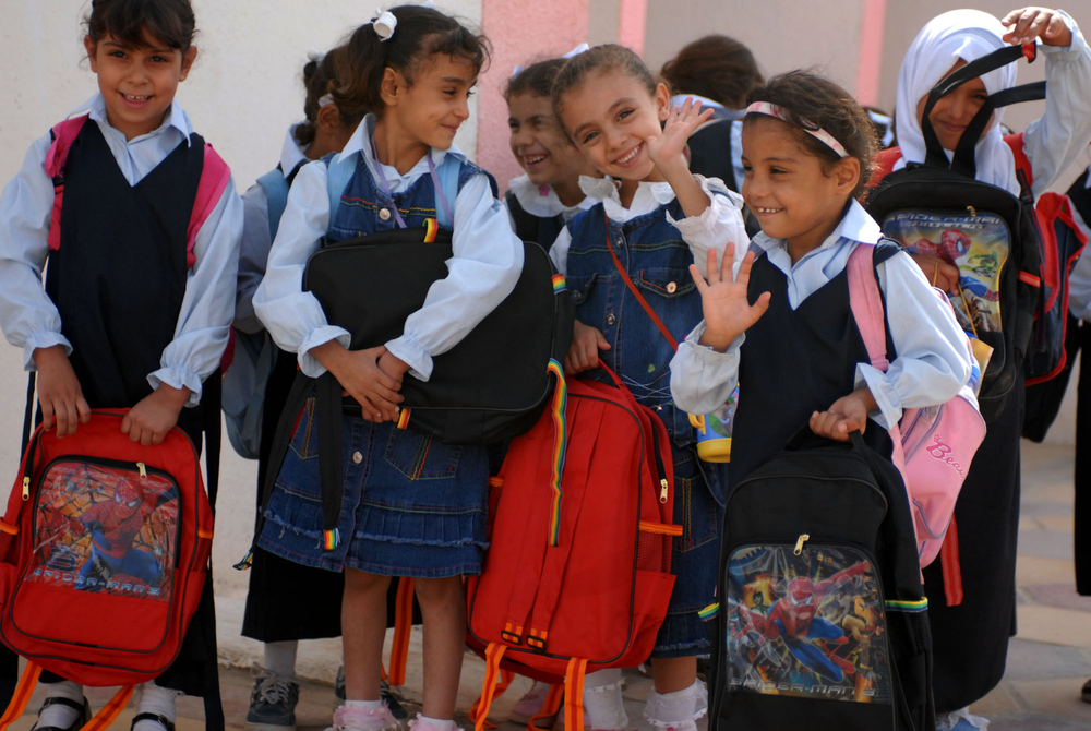 Children wearing school uniforms