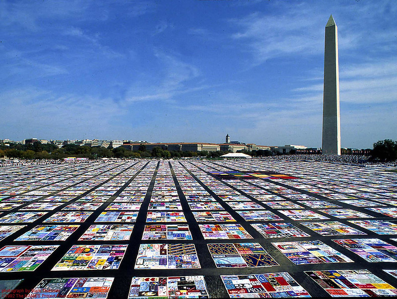 HIV: The AIDS Memorial Quilt with more than 48,000 panel in front of Washington Monument in Washington, D.C.