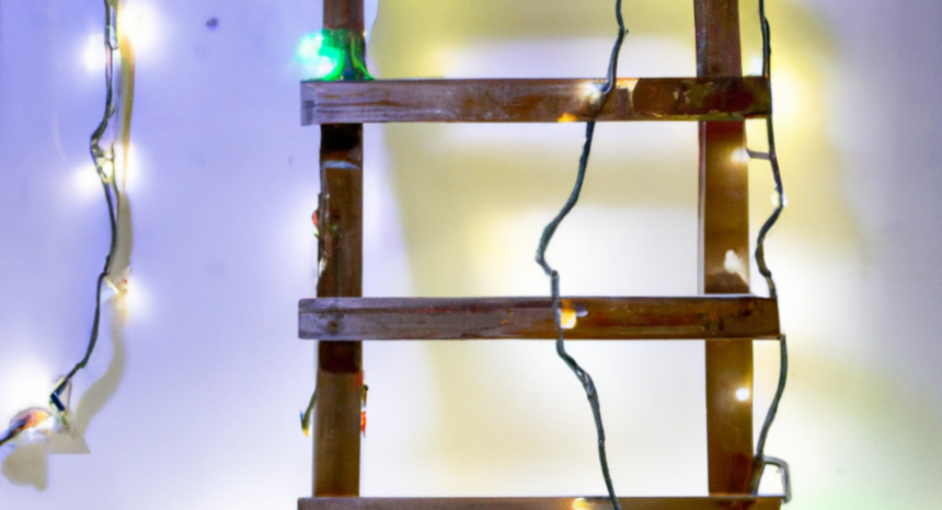 a ladder with christmas lights